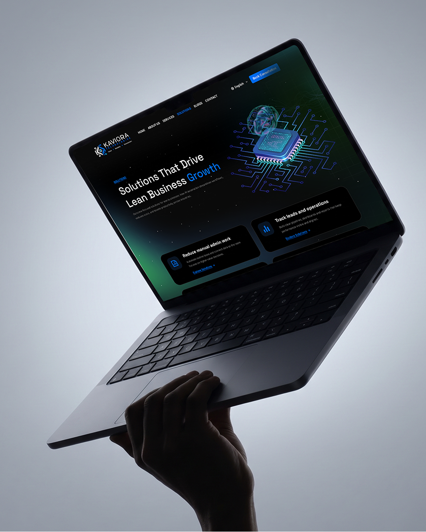 Kaviora Technologies website — Next.js homepage designed and built by Dezvo