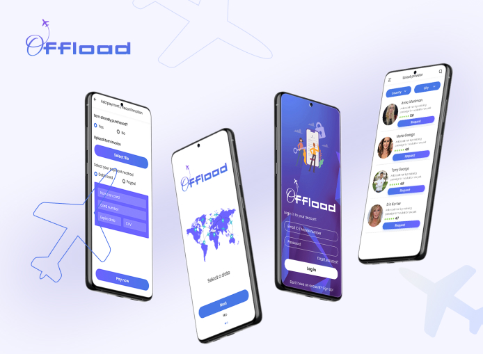 Offload app screens — request creation, traveller matching, and offer flow built in Flutter